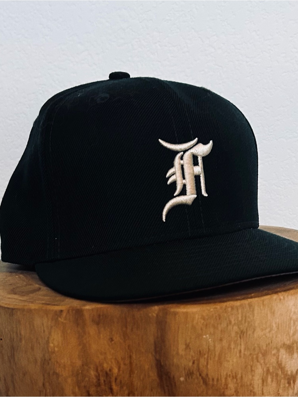 Fear of God Black kids Flat Bill Cap with White Gothic 'F' Embroidery